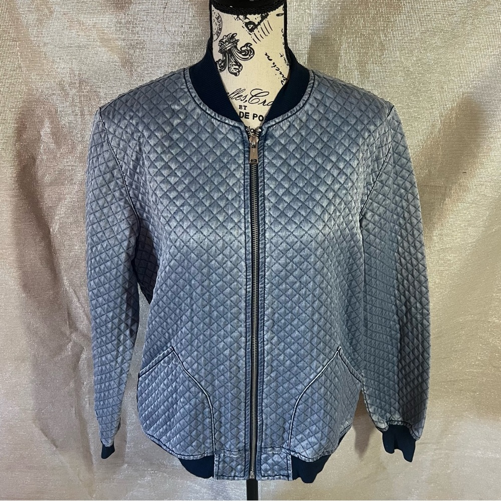 Quilted Blue Bomber Jacket - Women's Lightweight Coat